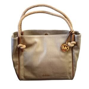 NWOT Michael Kors Isla Large Gold Canvas & Leather Tote Handbag Purse